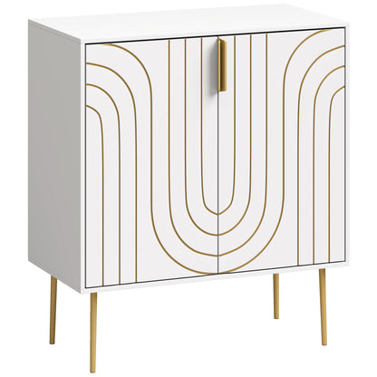 Modern Kitchen Cupboard, Storage Cabinet with 2 Doors, Adjustable Shelf and Metal Legs, White
