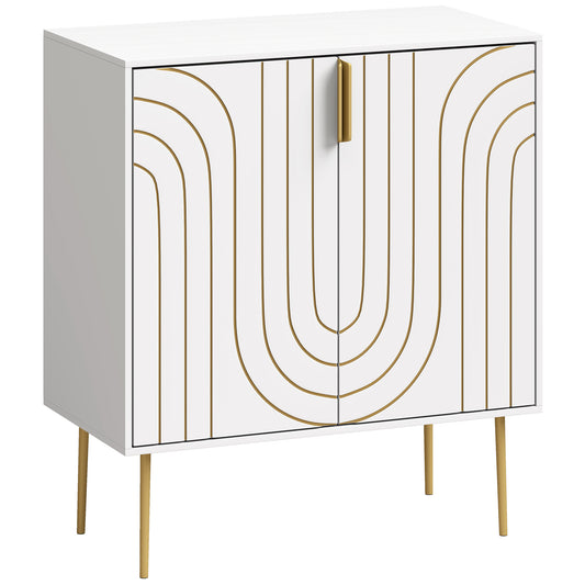 Modern Kitchen Cupboard, Storage Cabinet with 2 Doors, Adjustable Shelf and Metal Legs, White