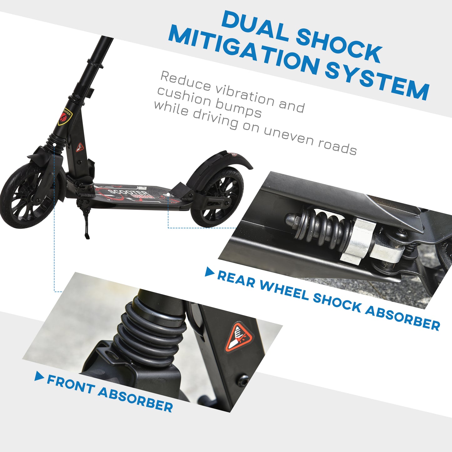 Adult Teens Kick Scooter Foldable Height Adjustable Aluminium Ride On Toy for 14+ w/ Rear Wheel & Hand Brake
