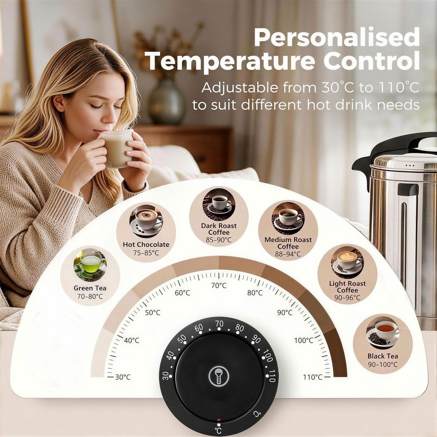 13L Catering Urn, 2500W Stainless Steel Hot Water Boiler Dispenser with Thermostat, Keep Warm Function and Easy Pour Tap