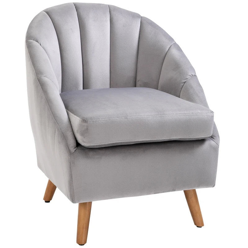 Single Velvet Accent Armchair with Solid Wood Legs