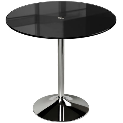 Round Bar Table, Modern Dining Table with Tempered Glass Top and Steel Frame for 4, 80 x 80 x 77cm, Black
