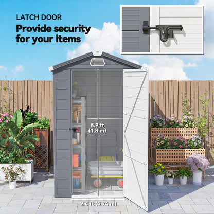 4.4ft x 6.2ft Aluminium Frame and Plastic Wall Shed, with Foundation - Grey