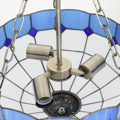 Tiffany Style Ceiling Light, Vintage Chandelier with 3 E27 Sockets, Semi Flush Mount for Living Room, Bulbs Not Included