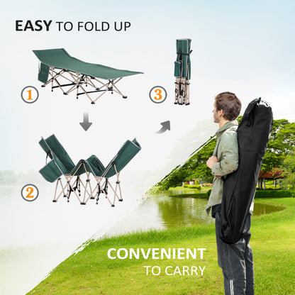 Single Person Camping Bed Folding Cot Outdoor Patio Portable Military Sleeping Bed Travel Guest Leisure Fishing with Side Poc