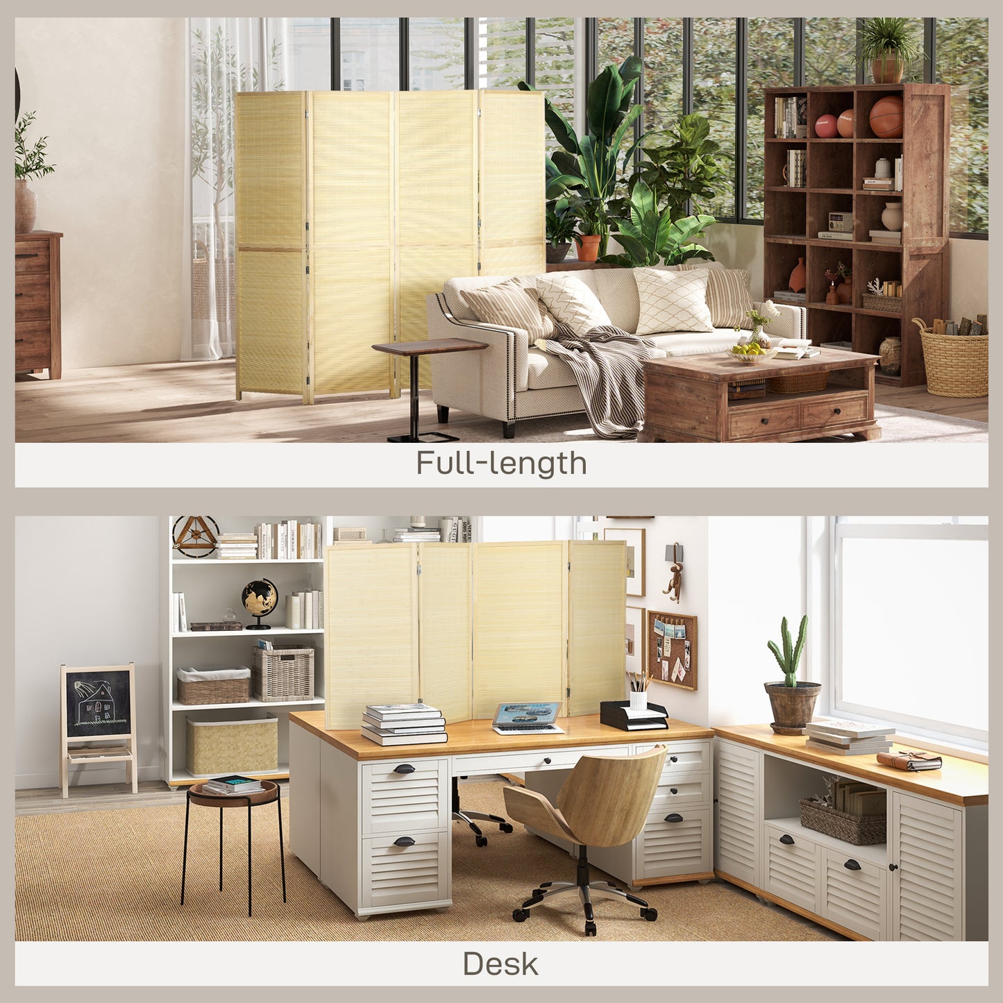 Room Divider, Freestanding Privacy Screen, 4 Panel Folding, 180 x 180cm, Natural
