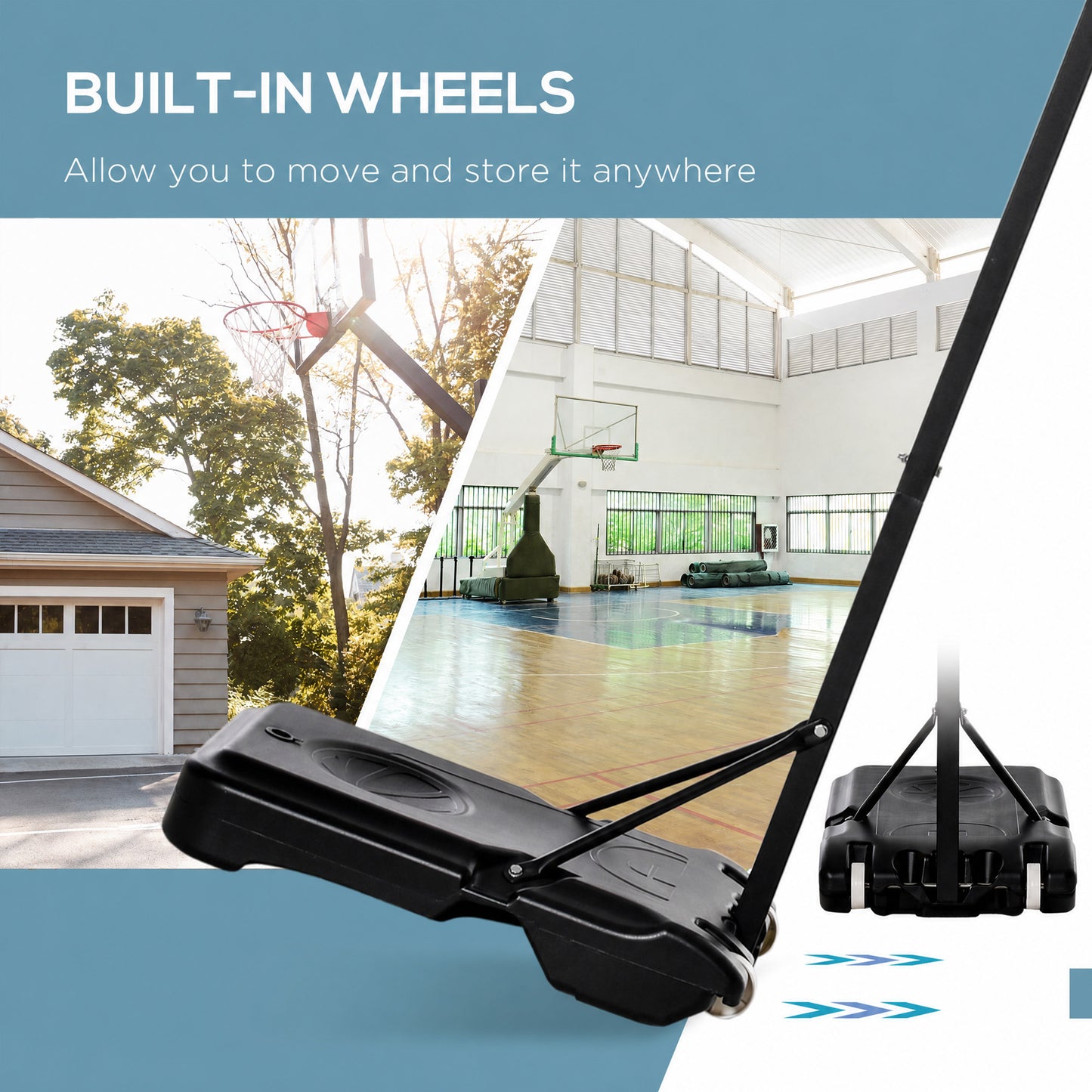 Basketball Hoop Outdoor, Portable Basketball Hoop and Stand with Weighted Base, Portable on Wheels, 1.55-2.1m, for Teens