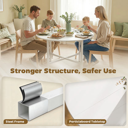 Collapsible Drop Leaf Table, Folding Dining Table for Small Spaces, Extendable Kitchen Table with Steel Frame, White