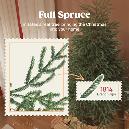 6 ft Full Spruce Christmas Tree with Realistic Dense Tips, Easy Assembly - Green