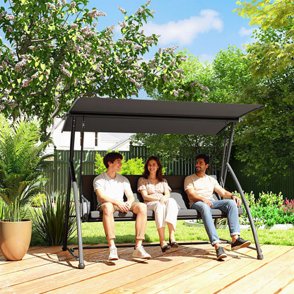 Outdoor 2-in-1 Swing Chair Lounger 3 Seater Garden Swing Seat Bed Convertible Tilt Canopy W/ Cushion, Dark Grey