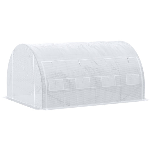 4 x 3 x 2 m Polytunnel Greenhouse with Roll-up Side Walls, Walk-in Grow House Tent with Steel Frame, Reinforced Cover