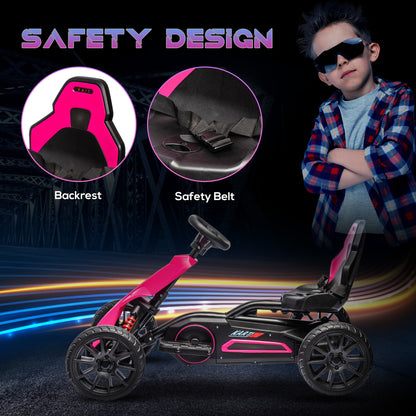 12V Electric Go-Kart for Kids, Ride-On Racing Go-Kart, with Forward and Reversing Functions, for Ages 3-8 Years - Pink