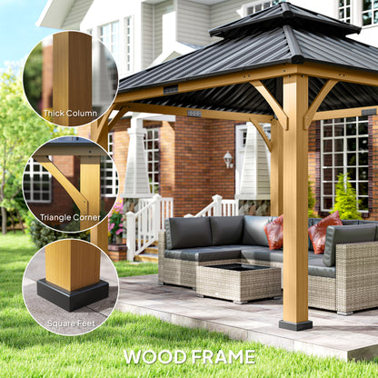 3.5 x 3.5m Outdoor Hardtop Gazebo Canopy with Two-tier Metal Roof and Solid Wood Frame Outdoor Patio Shelter for Patio