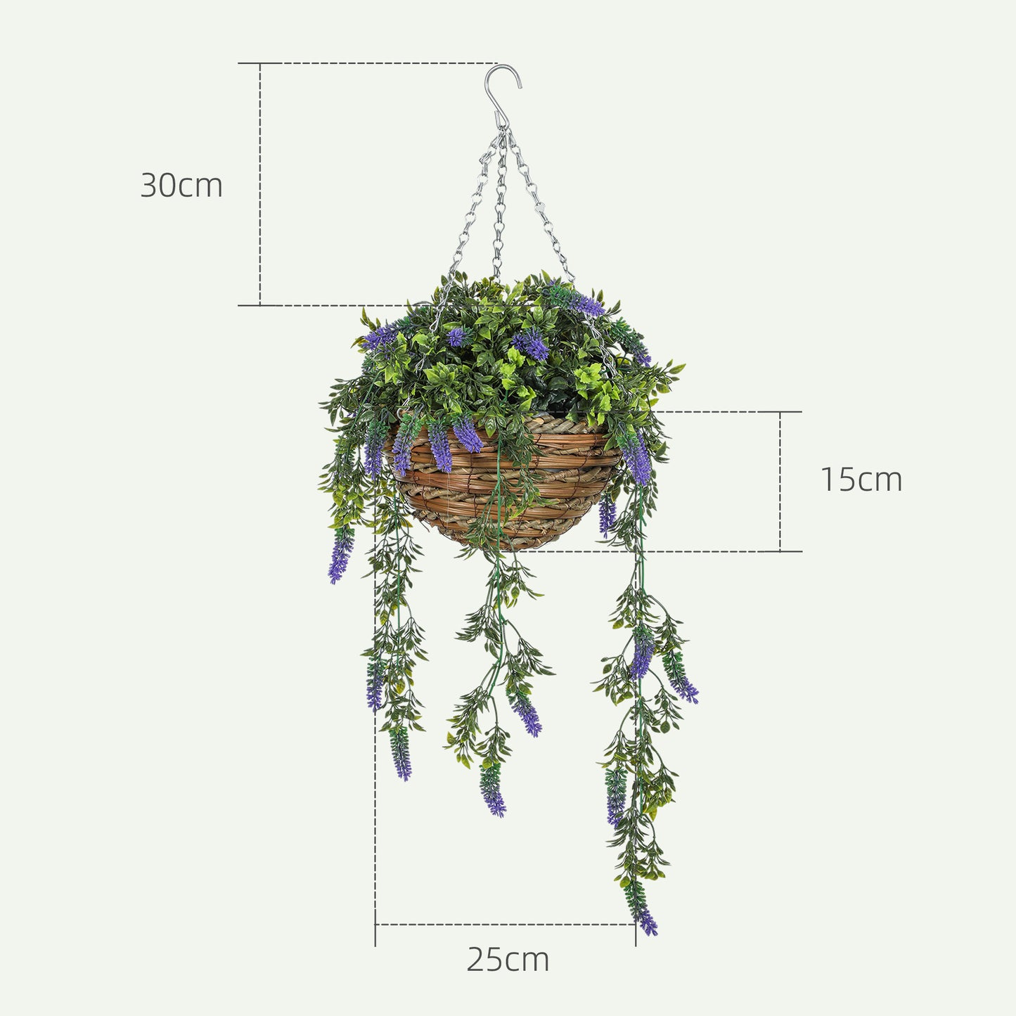 Set of 2 Decorative Artificial Plants, Faux Silk Lavender Flowers in Hanging Baskets