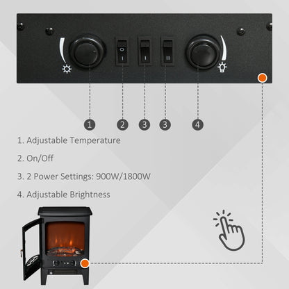 Electric Fireplace Stove, Free standing Fireplace Heater with Realistic LED Flame Effect and Adjustable Brightness