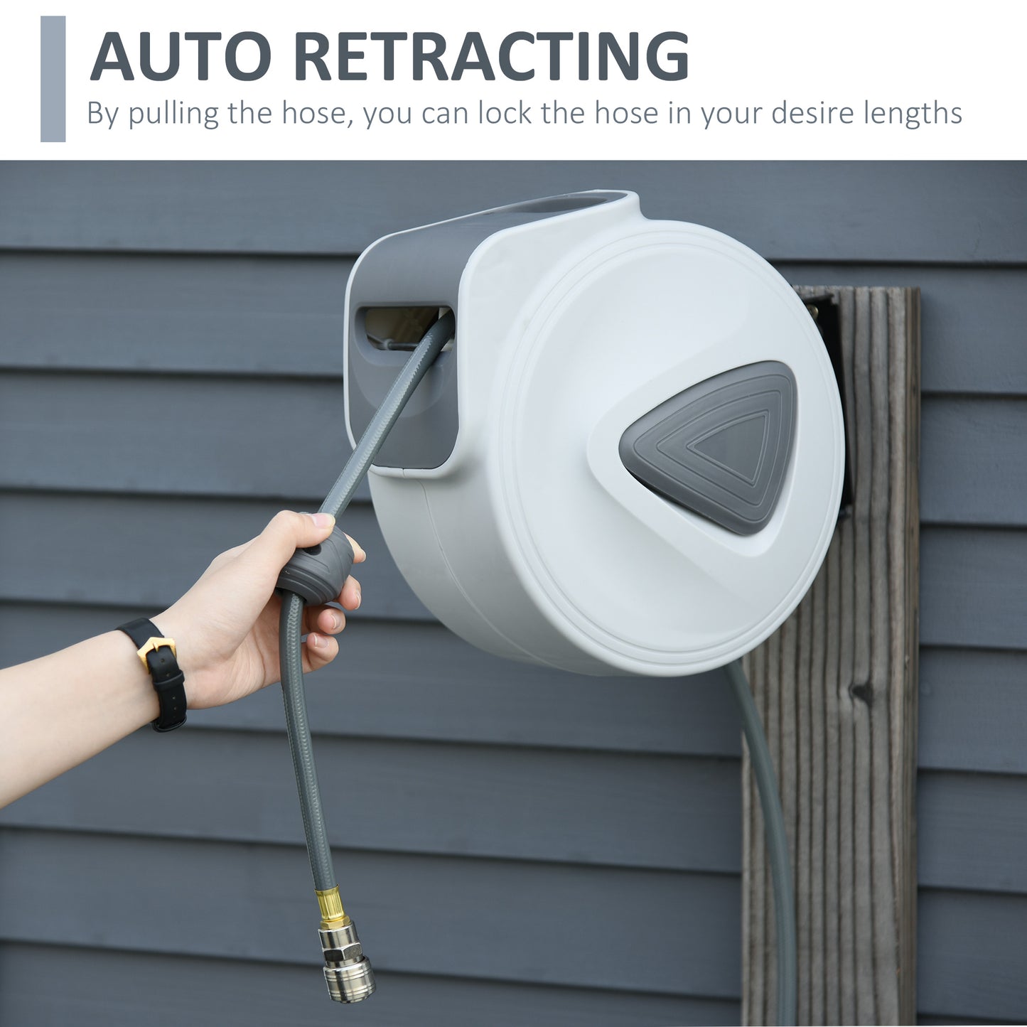 Retractable Air Hose Reel, Wall Mount Auto Rewind Hose- Reel, 15m+ 140cm Diameter 3/ 8" 9.5mm, Connector 1/ 4" BSP, Grey