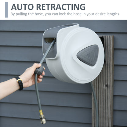 Retractable Air Hose Reel, Wall Mount Auto Rewind Hose- Reel, 15m+ 140cm Diameter 3/ 8" 9.5mm, Connector 1/ 4" BSP, Grey
