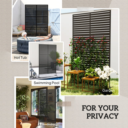 Decorative Privacy Fence Screen, Metal Outdoor Privacy Screen Climbing Plant Trellis with Stand, 122 x 198 cm, Black