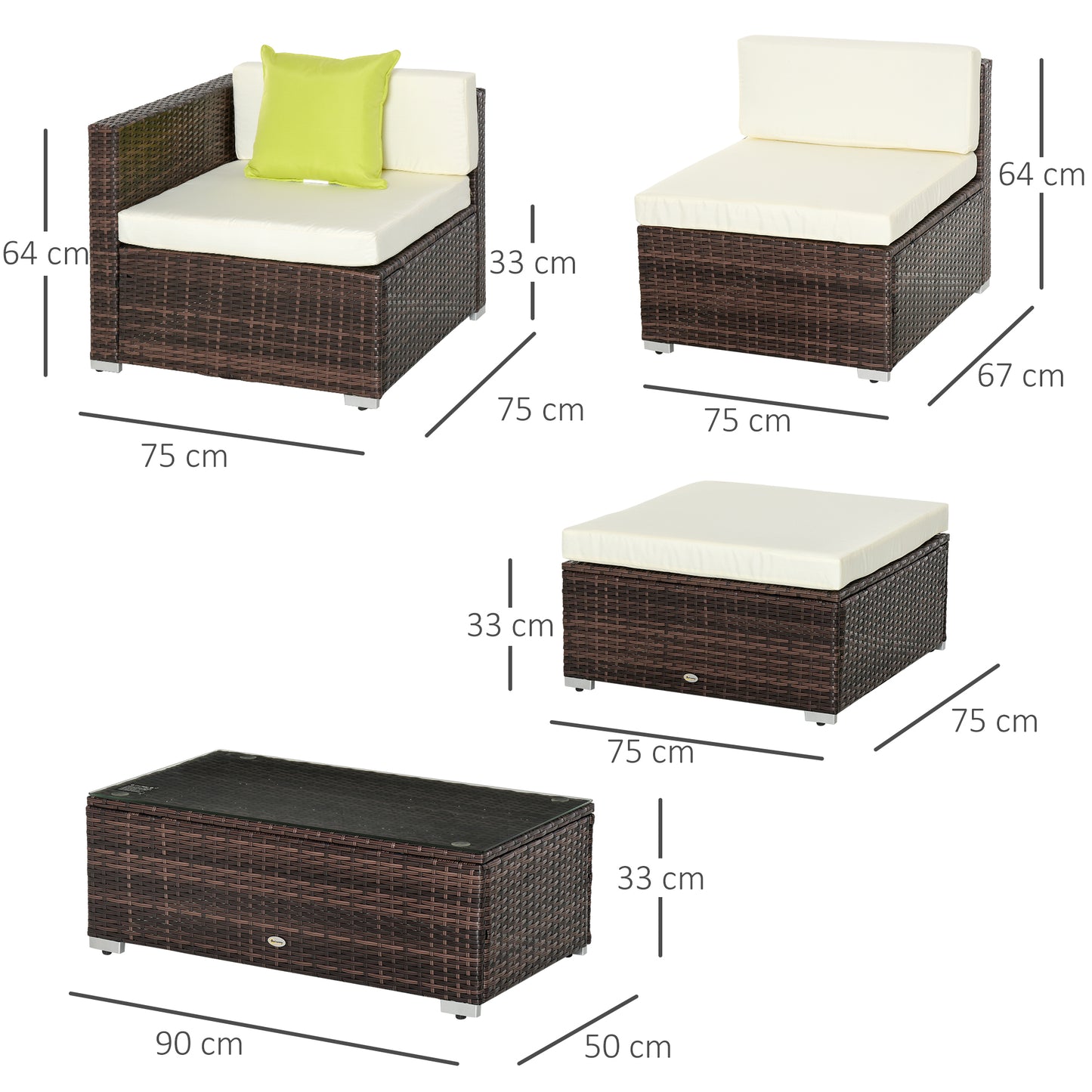 Rattan Corner Sofa Set 4-Seater Outdoor Garden Sofa for Patio - Brown