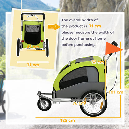 2 in 1 Dog Bike Trailer, Foldable Pet Stroller, Dog Bicycle Trailer with Suspension, for Medium Dogs up to 20kg, Green