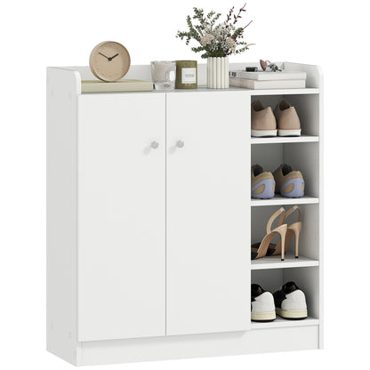 Shoe Storage Cabinet Two Doors w/ Adjustable 4 Shelves Cupboard Footwear Rack Stand Organiser Hallway White