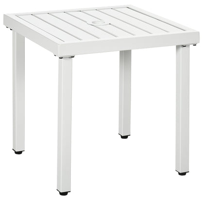 Garden Side Table End Table Patio Coffee Table with Umbrella Hole, Steel Frame for Balcony, White