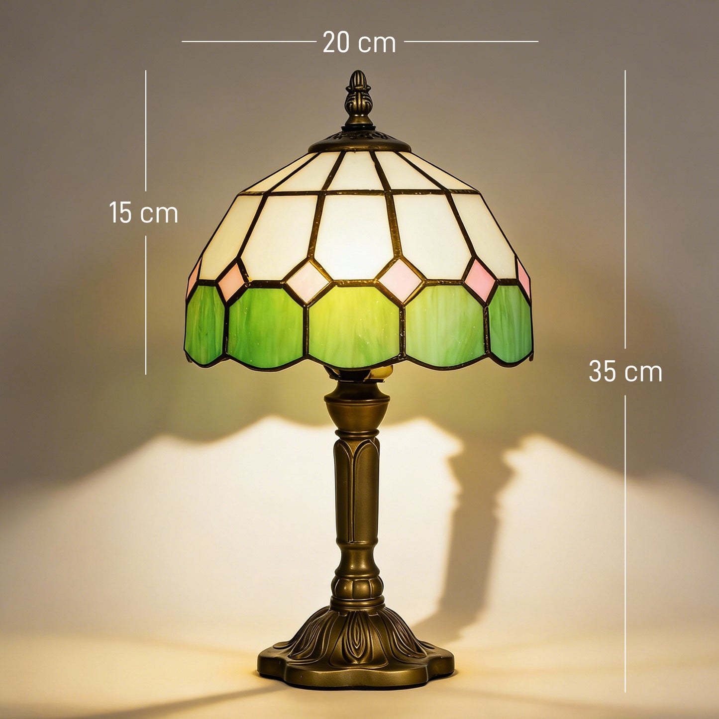 Handmade Art Deco Glass Table Lamp - White/Green