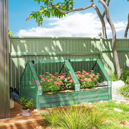 Metal Planter Box with Cover, Raised Garden Bed with Greenhouse, for Herbs and Vegetables, Green and Dark Grey