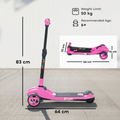 Three-Wheel Foldable Electric Scooter for Kids Aged 6-10 Years, Pink