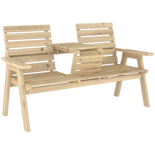 Fir Wood Convertible 2 to 3 Seater Outdoor Garden Bench, Natural Wood Finish