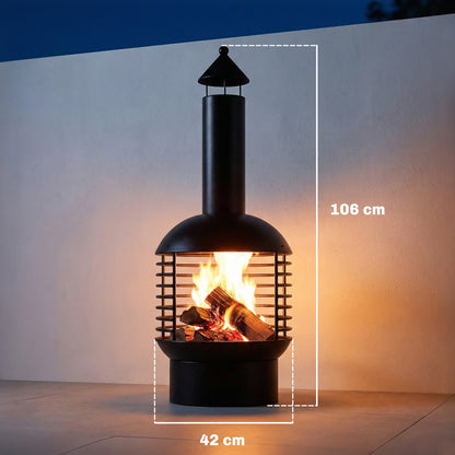 Chimney Fire Pit, Portable Wood Burning Firepit with Poker, Charcoal Grid, Outdoor Fireplace for Garden Patio, Black