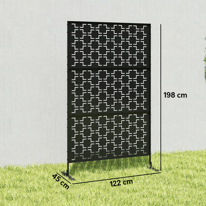 Metal Decorative Privacy Screen Outdoor Divider, Black Grid