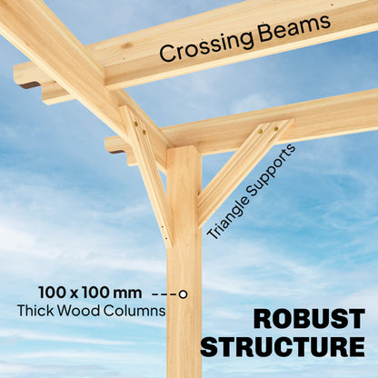 3 x 3 m Wooden Pergola Kit, Garden Pergola Gazebo Arch with Trellis for Climbing Vines, Flowers, Nature Wood Finish