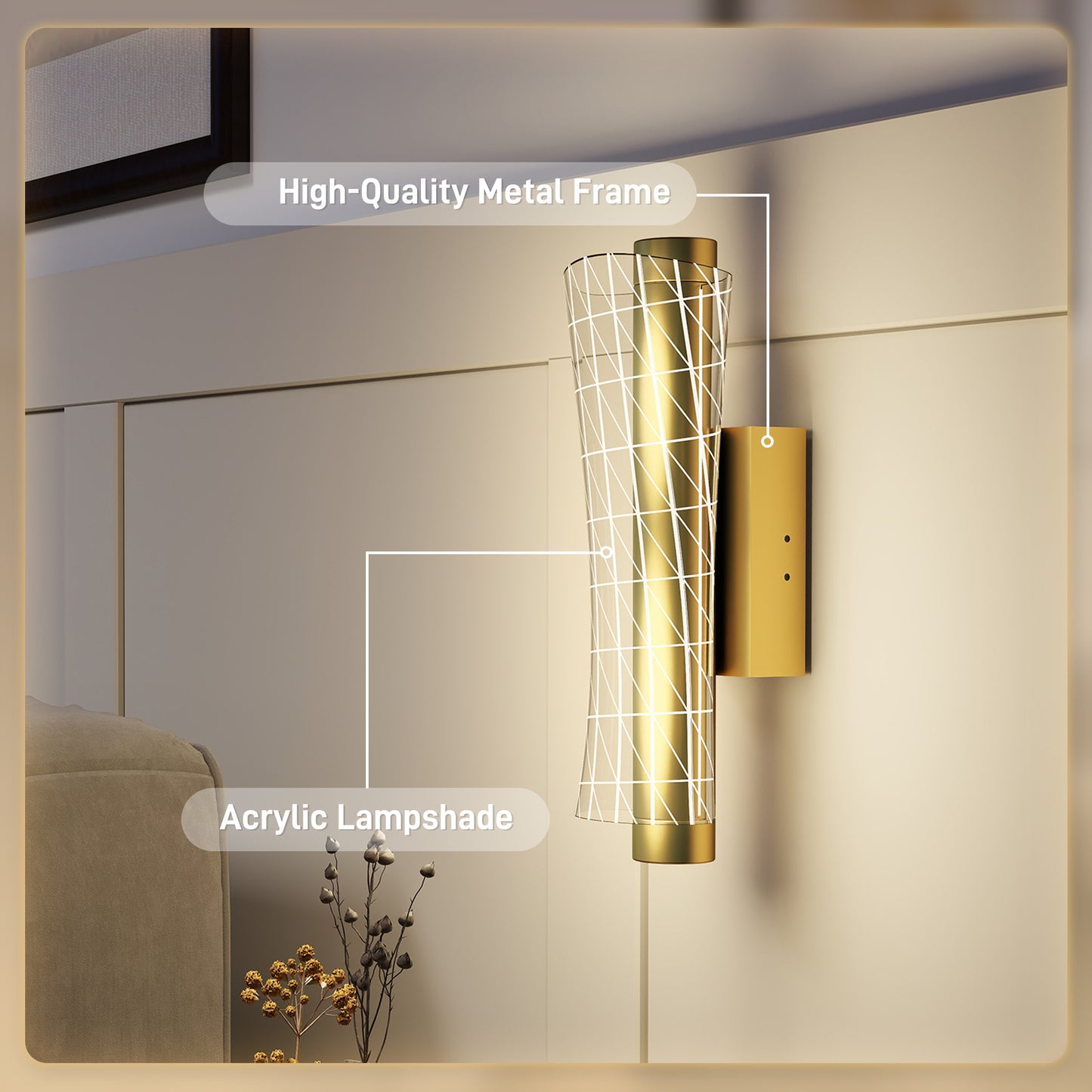 Led Wall Lamp 2 Pack, 9W Modern Indoor Geometric Mesh Wall Light