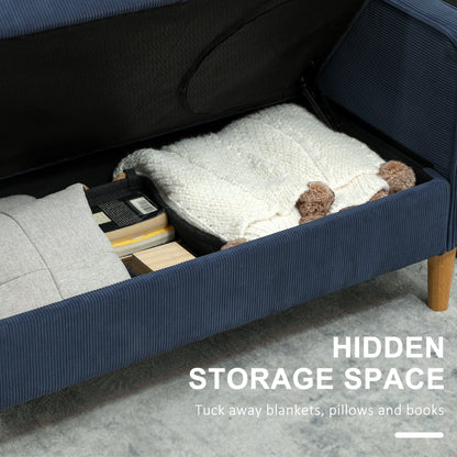 Small Two-Seater Corduroy Sofa - Blue