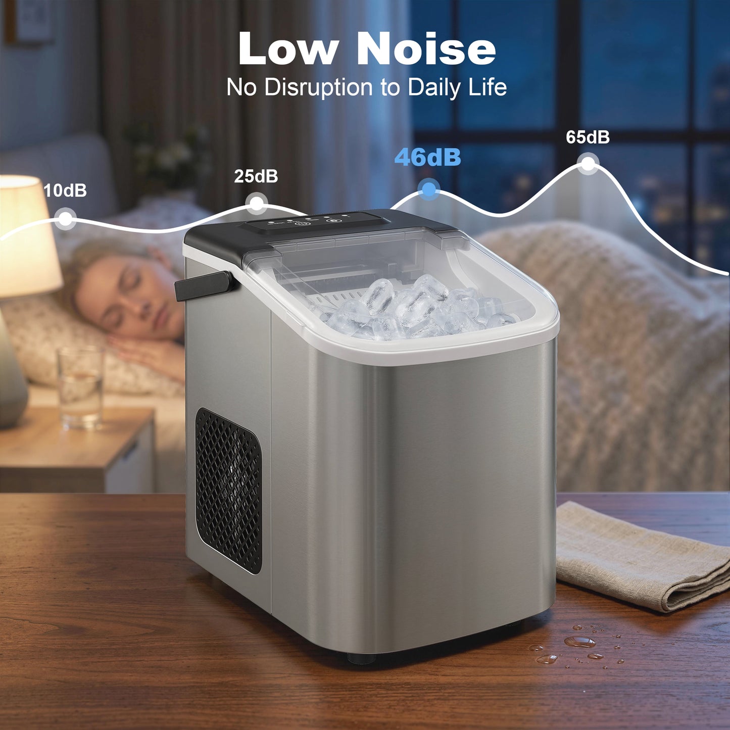 Ice Maker Machine Countertop, 9 Cubes Ready in 7 Mins, 12 KG in 24Hrs, 2 Sizes of Bullet, Self-Cleaning Ice Machine