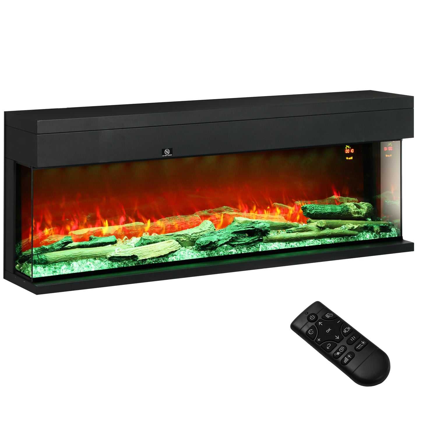 1800W 15-40℃ Adjustable Flame Glass Panel Convector Heater, 152cm