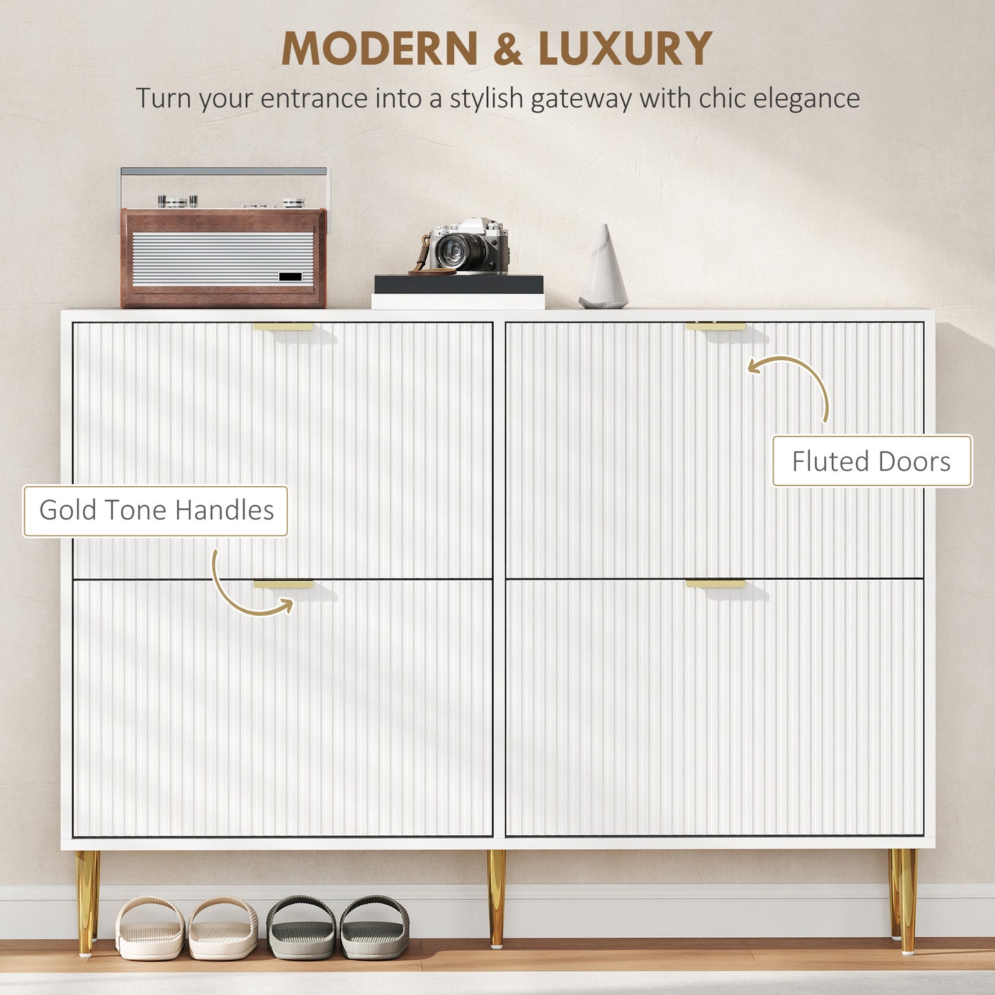 Elegant Four-Drawer Shoe Cabinet - White