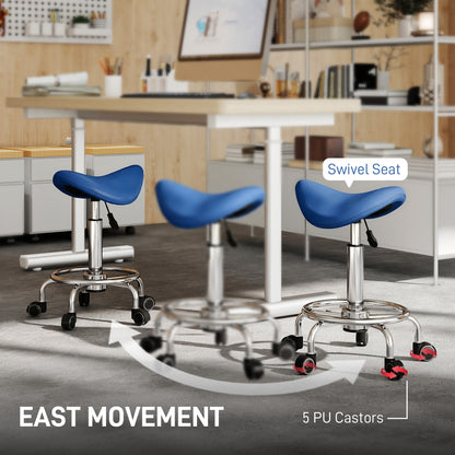 Salon Saddle Stool, Rolling Saddle Chair for Massage, Spa, Clinic, Beauty, Hairdressing and Tattoo, Blue