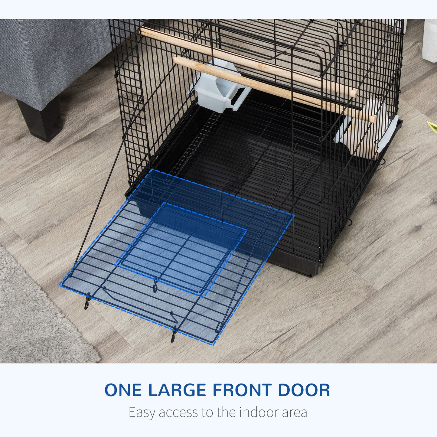 Steel Bird Cage with Openable Top, Stand, Tray, Handles, Feeding Bowls for Parakeet Cockatiel - Black
