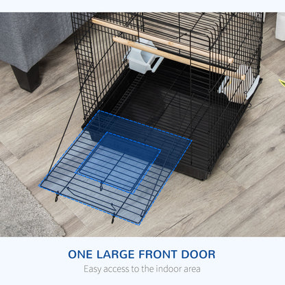 Steel Bird Cage with Openable Top, Stand, Tray, Handles, Feeding Bowls for Parakeet Cockatiel - Black