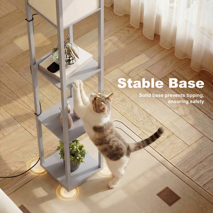 3-Tier Floor Lamp with Shelves and Storage, Modern Corner Standing Lamp with Lampshade, Foot Switch for Living Room, Bedroom