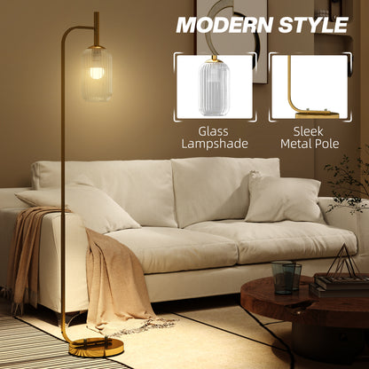Floor Lamp for Living Room with Glass Lampshade, Modern Standing Lamp with Foot Switch for Bedroom, Bulb not Included