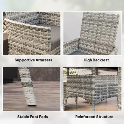 Seven-Piece Rattan Dining Set - Mixed-Grey