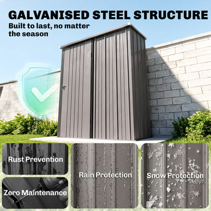 5.3 x 3.1ft Corrugated Steel Garden Shed - Light Grey