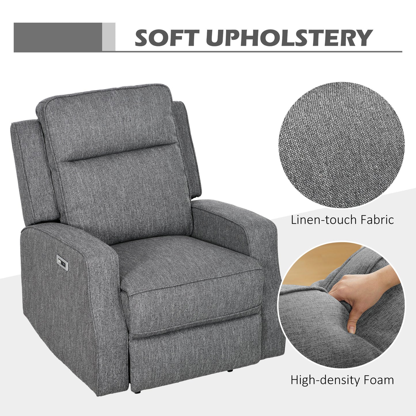 150° Electric Reclining Chair, with USB port and Footrest - Charcoal Grey