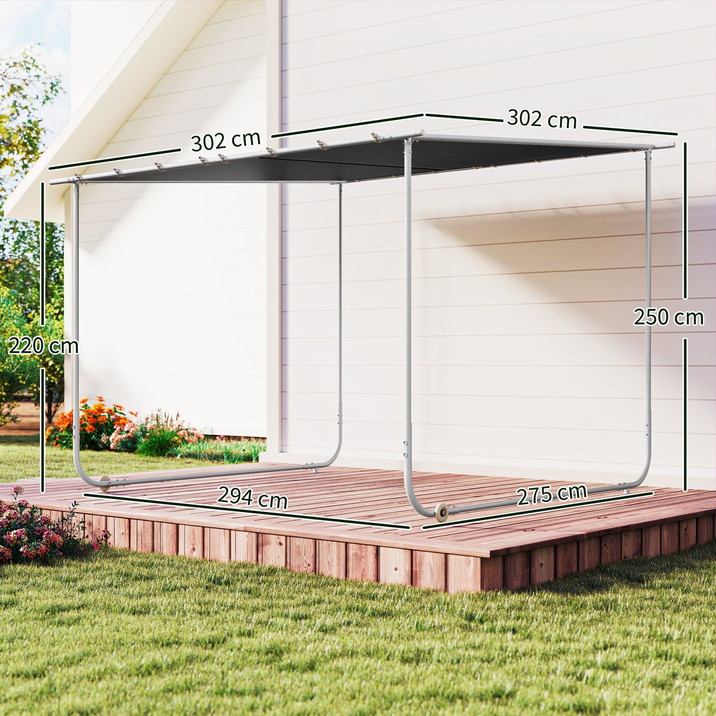 3 x 3(m) Mobile Pergola Kit, Portable Garden Gazebo with Wheels & UV-Resistant Canopy, Dark Grey