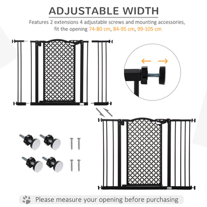 74-105cm Pet Safety Gate Stair Barrier, with Auto Close, Double Locking - Black