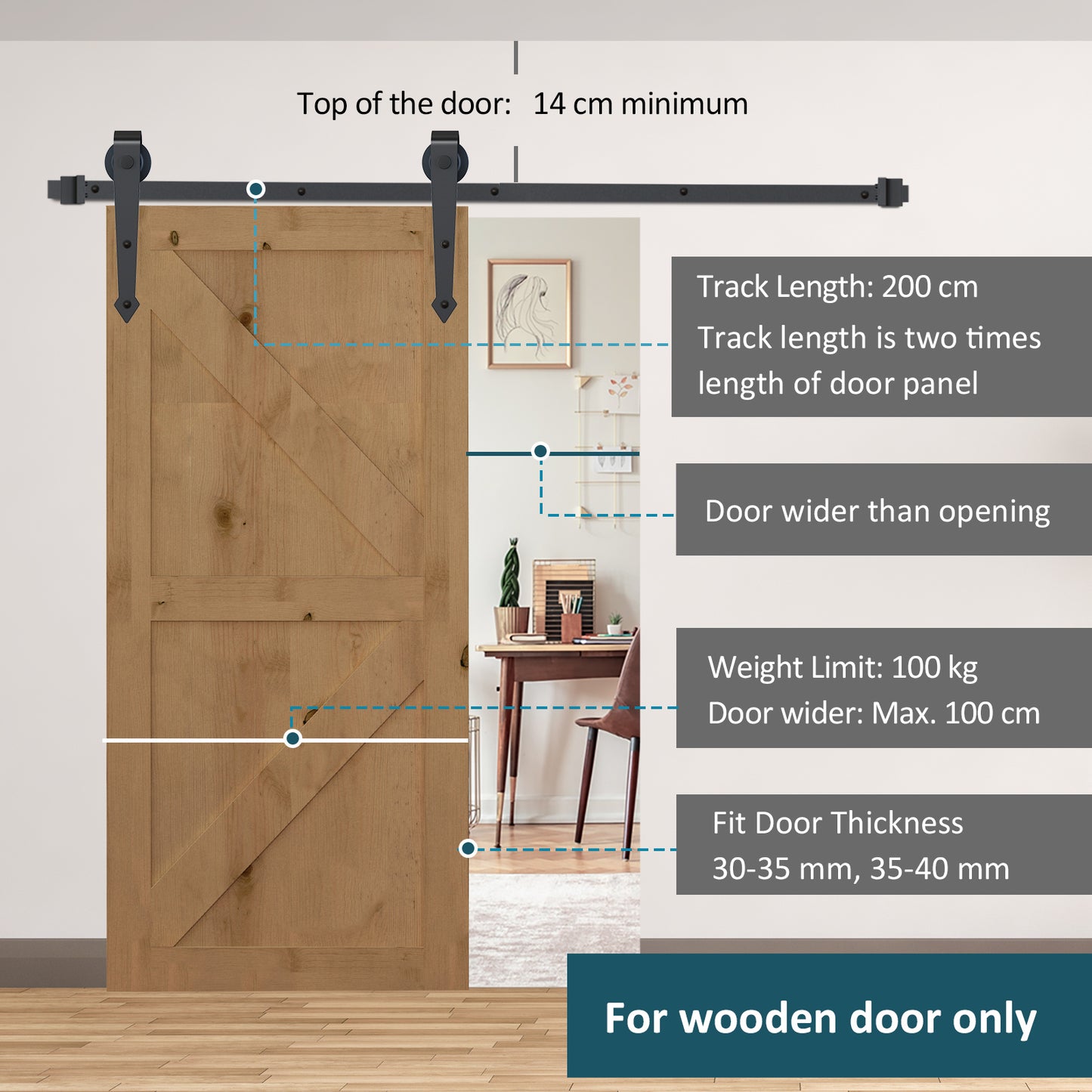 6.6FT/200cm Black Sliding Door Kit for Single Barn Door, Antique Sliding Barn Door Hardware Kit with J Shape Hanger