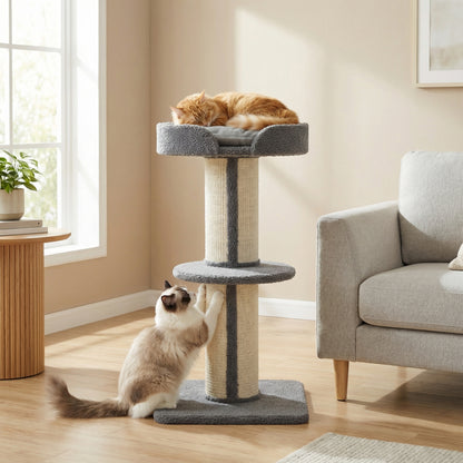 91cm Cat Tree, Cat Tower with Scratching Post, Bed, Perch, Removable Cushion for Indoor Kittens, Grey